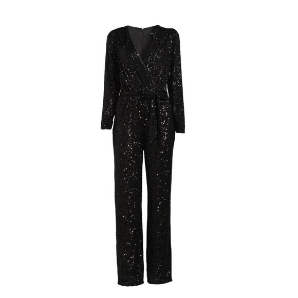 NEW! BCBG Paris All Over Sequin Formal Jumpsuit Long Sleeve Black SZ XL - Picture 4 of 11